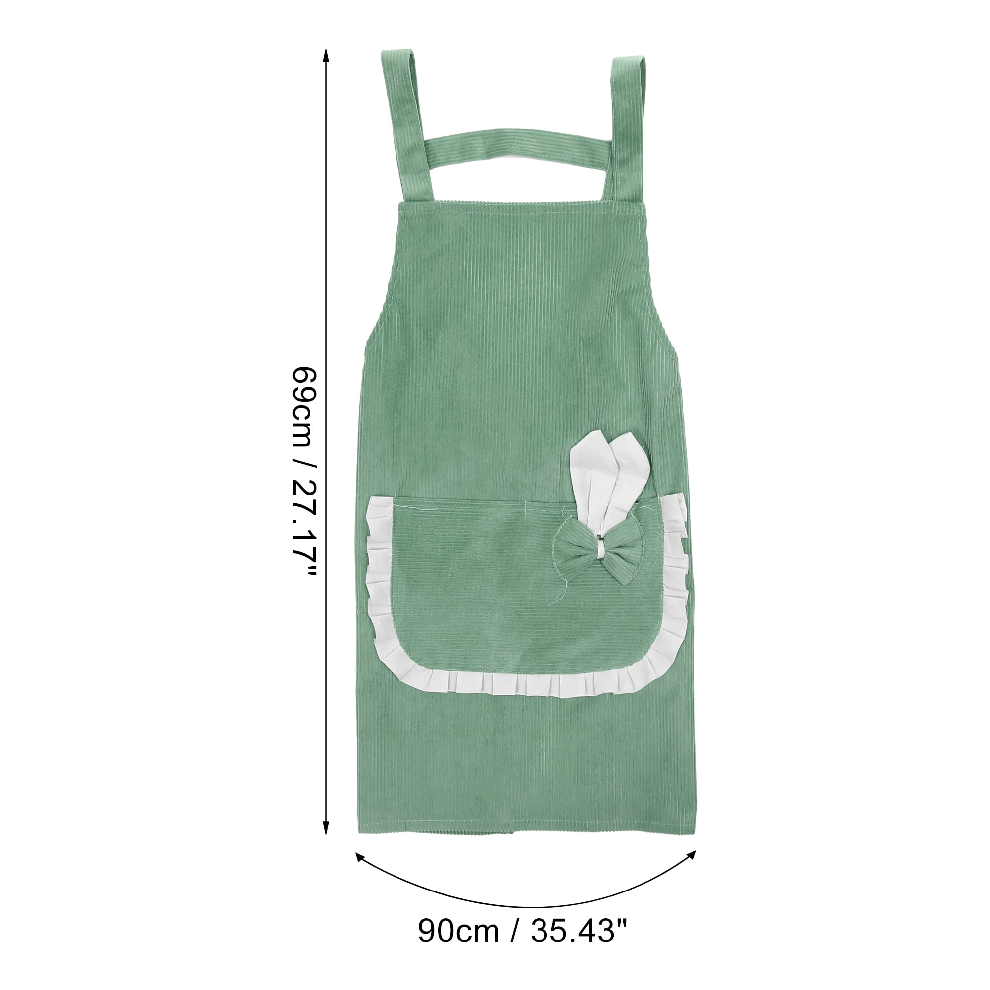 Unique Bargains Women Kitchen H Shoulder Corduroy Apron with Pockets for Cooking Green