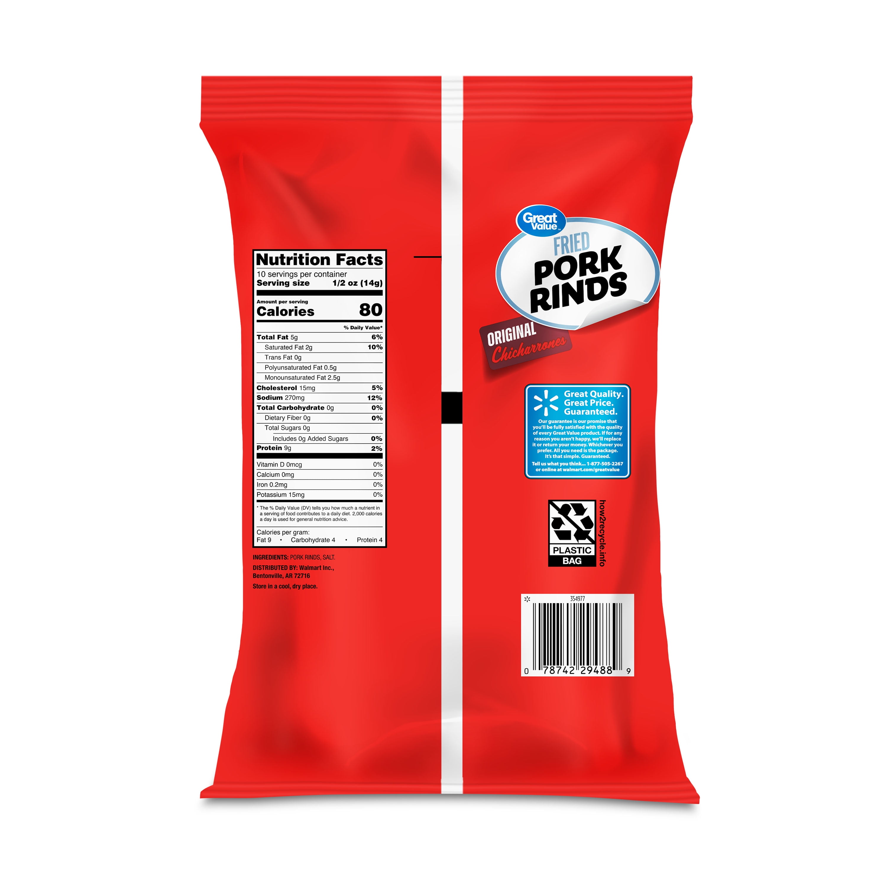 Great Value Original Chicharrónes Fried Pork Rinds, 5 oz