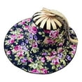 thumbnail image 4 of Segolike 2 in 1 Bamboo Fan Foldable Sun Hat Women Folding Fan Hat Compact Breathable Fashion Wide Brim Floral Sun Protection Cap for Camping Beach Picnic dark blue flower, 4 of 8