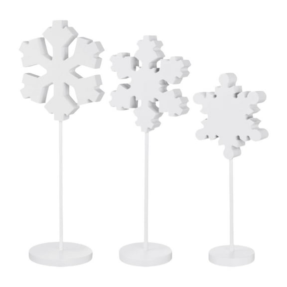 yotijay 3x Standing Wooden Snowflakes Block Rustic Indoor Holiday Decor Winter Snowflake D