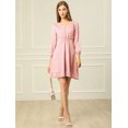 thumbnail image 3 of INSPIRE CHIC Robe en Mousseline pour Femme, Unie, Mignonne, Col en V, Manches Mi-Longues, Fluide, Ligne A, 3 of 6