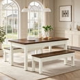 thumbnail image 5 of Fnova 3 Pieces Dining Table Set for 4-6 with 2 Benches, 55" Farmhouse Wood Kitchen Table and Space Saving Tuck Under Benches for Kitchen Dining Room, 5 of 18