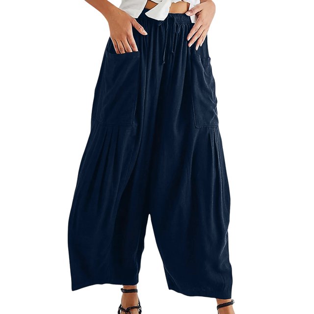 Pantalones holgados de mujer Pantalones casuales de moda Pantalones con cordones hasta los tobillos (Azul marino S) Tmvgtek Para estrenar