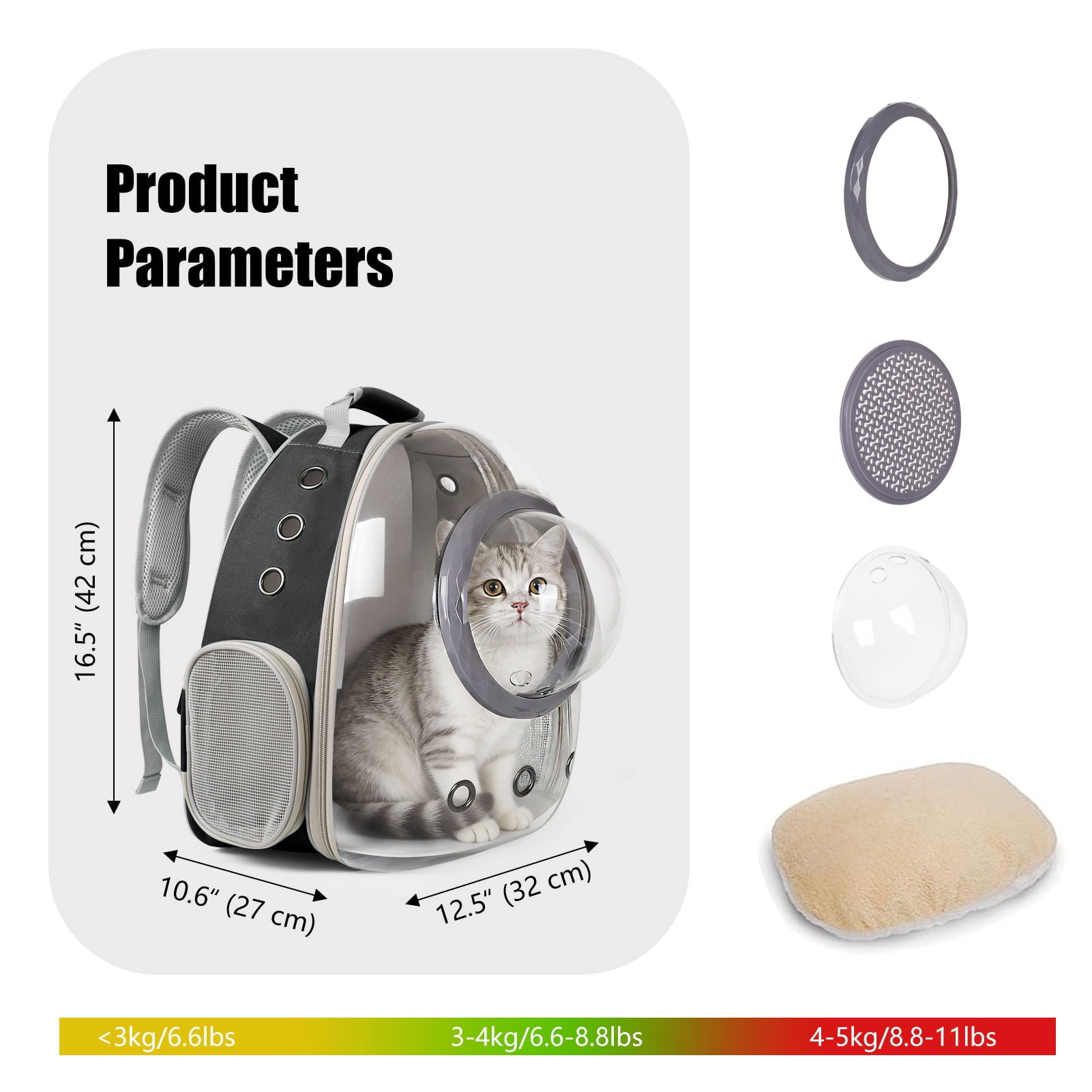 Pet Carrier Backpack for Cat Bunny Small Puppy, Clear Bubble Window and Dome with Extra Soft Pillow, 12 lb Limit