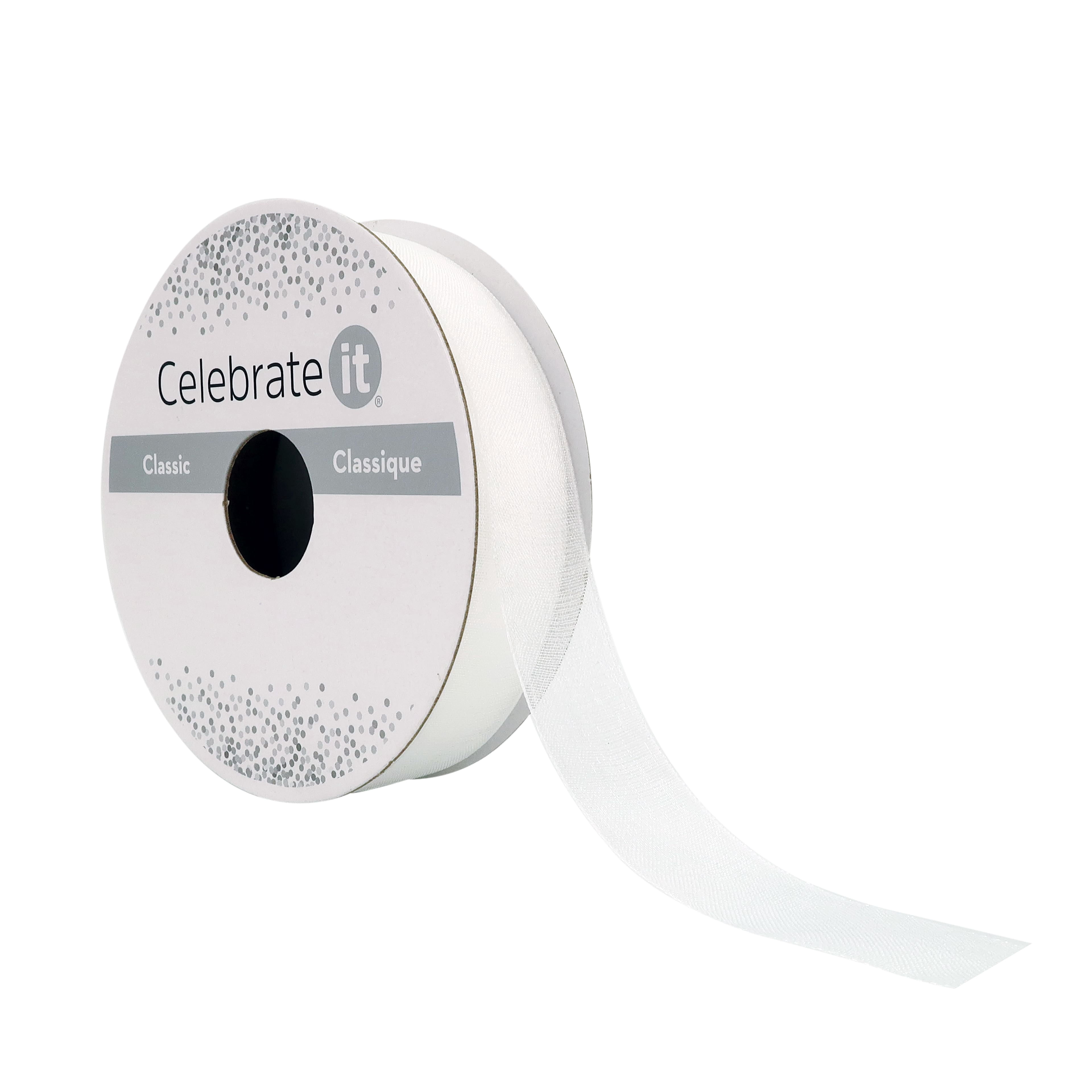 Celebrate It 5/8" x 15yd. White Sheer Ribbon - Non-Wired with Woven Selvage, Nylon, Ideal for Gift Wrapping, Bows, Garlands & DIY Crafts, 12 Pack