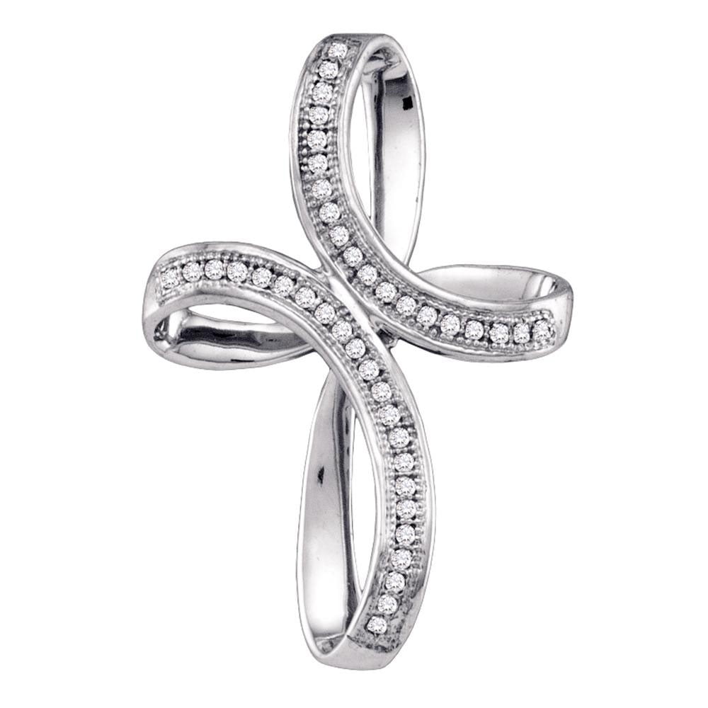 GND 10kt White Gold Womens Round Diamond Oval Cross Pendant 1/8 Cttw