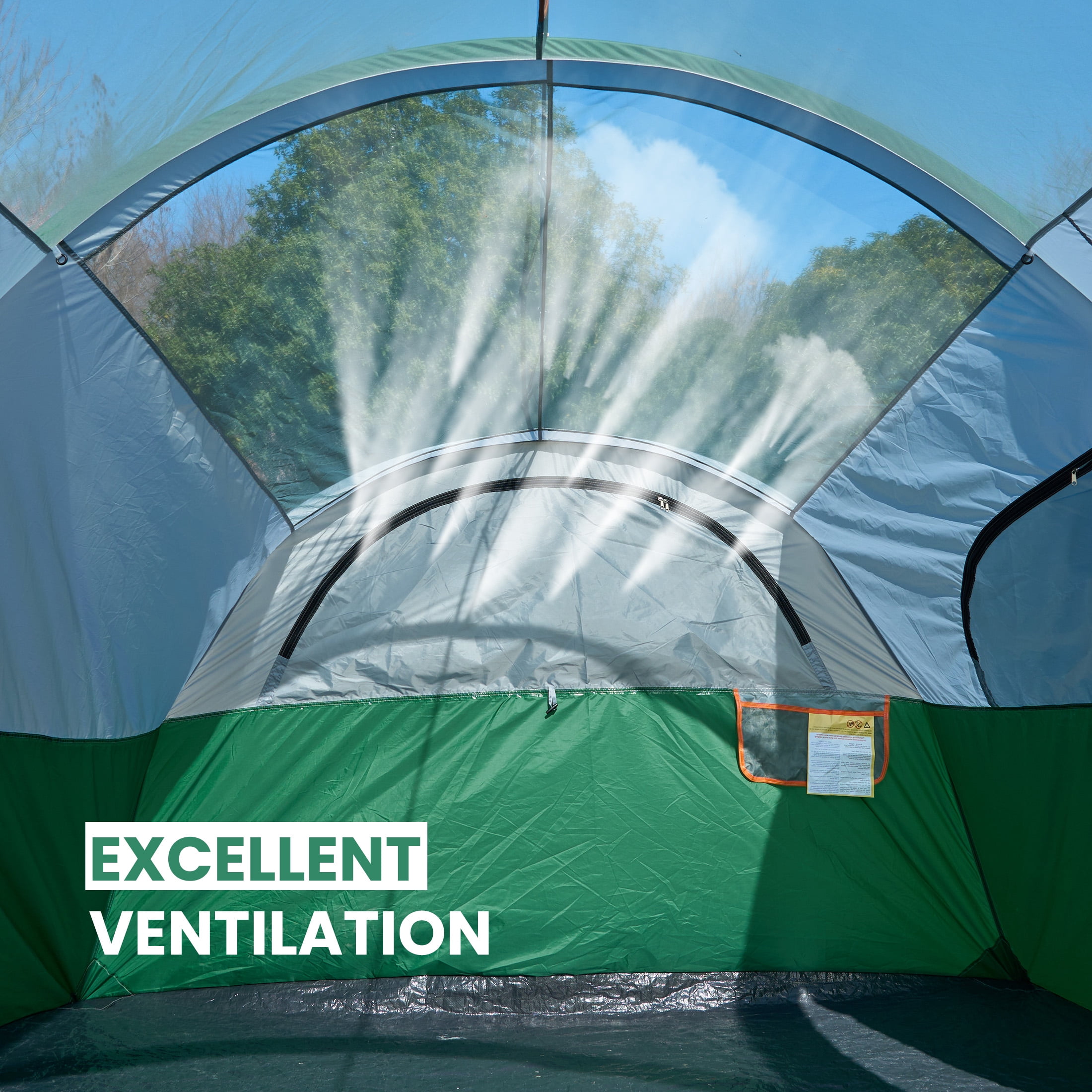 EDX 8-Person Camping Tent with Waterproof Double Layer & Standing Height Cabin, Mesh Roof, Divided Curtain, Easy Setup & Family-Friendly, Portable Carry Bag, Spacious for Car Camping, Green