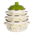 thumbnail image 3 of 3 piezas de ollas esmaltadas para estofado de frijoles, ollas portátiles de fondo plano para cocinas de inducción, hornos de gas y comedores. Verde, 3 of 10