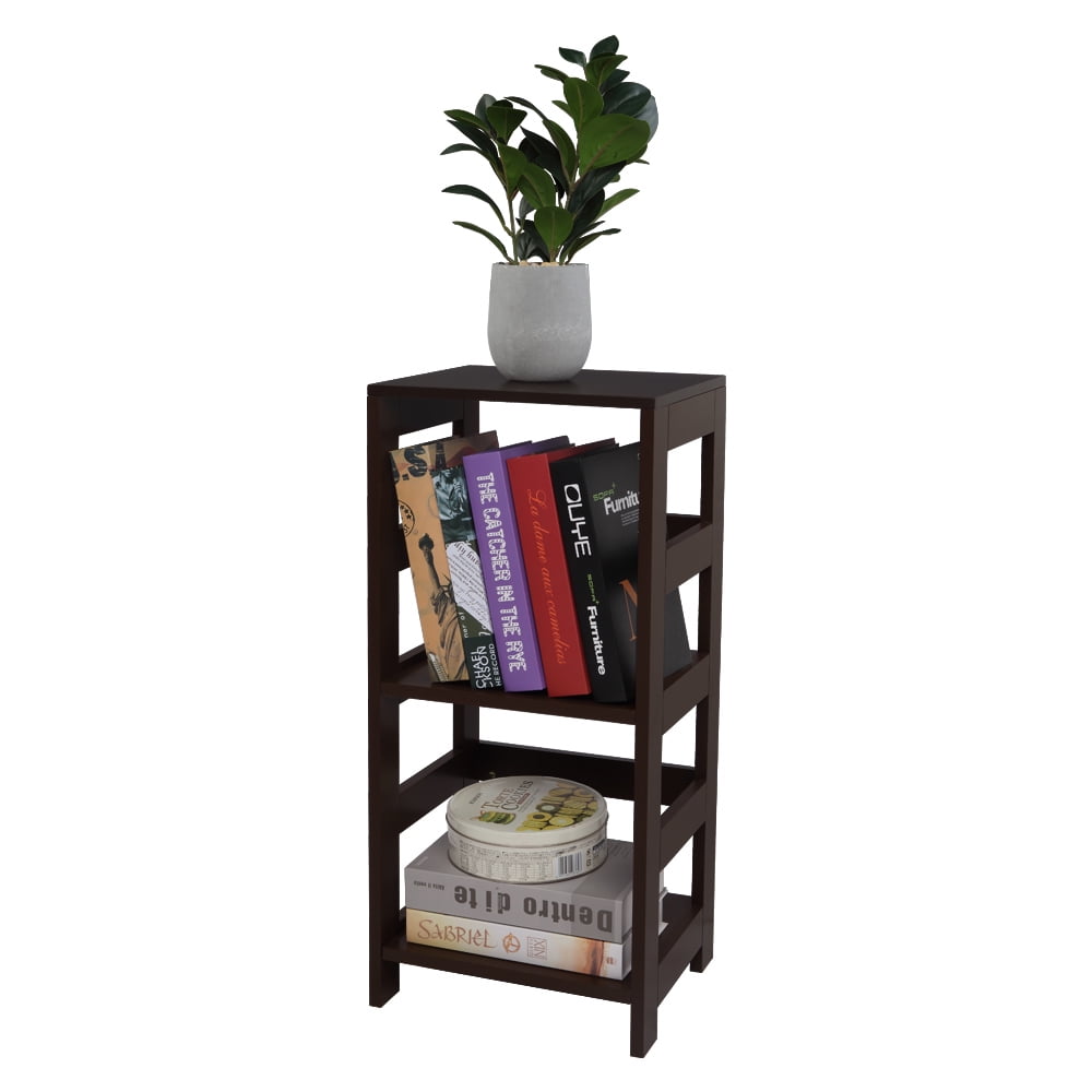 Private Jungle Wooden Bookshelf Rack 3 Tier Bookcase Shelf Storage Organizer, Brown
