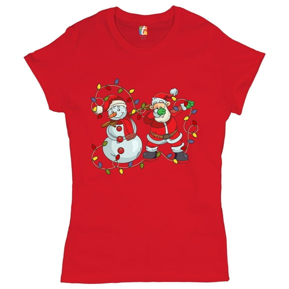 Tee Hunt Snowman Dabbing with Santa Claus T-Shirt Dab Dance Merry Christmas Women's T-Shirt Tee