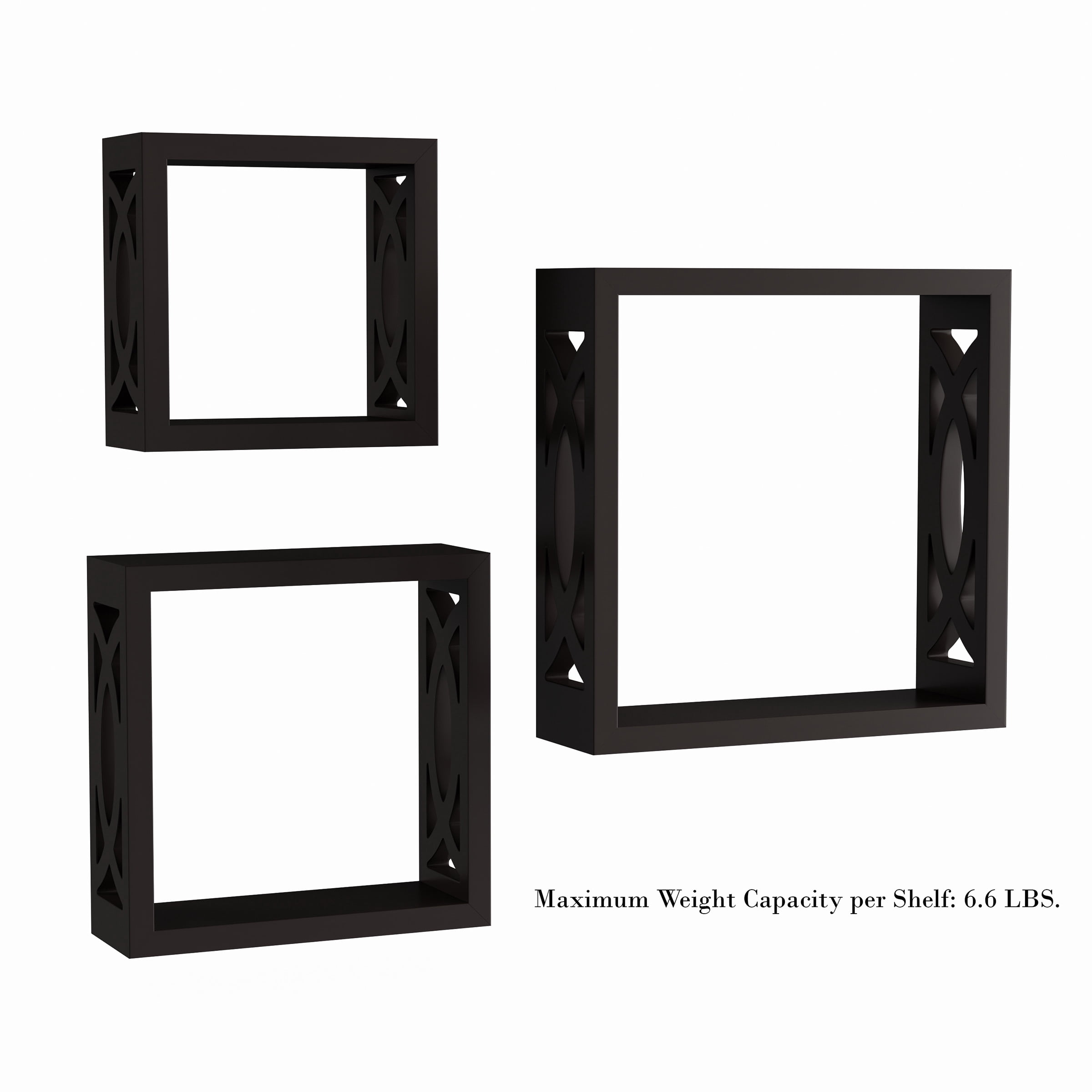 Floating Shelves- Open Cube Wall Shelf Set with Hidden Brackets, 3 Sizes to Display Decor, Photos, More- Hardware Included by Lavish Home (Black)