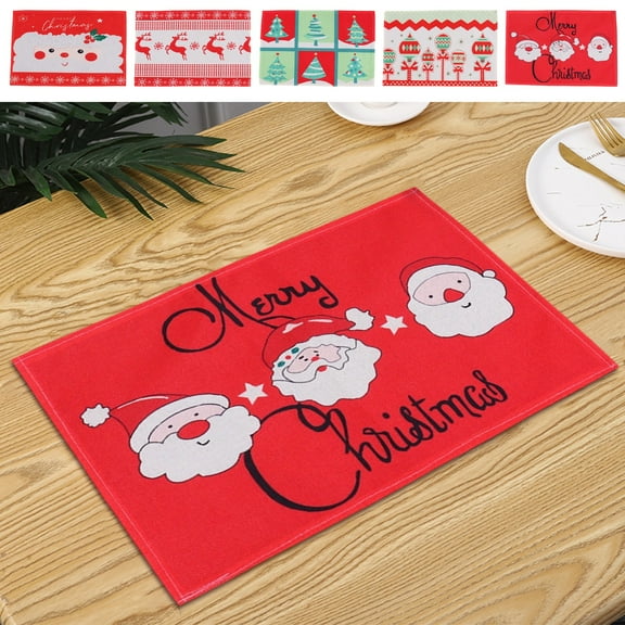 Yhmxh Christmas Placemats Christmas Table Mats, 12 x 17 Inches Xmas Plastic Placemats, Wipeable Table Vinyl Mats Xmas Dinner Mats for Dining Kitchen Indoor Outdoor Party Holiday Decoration
