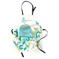 thumbnail image 1 of Whale Apron Whale Illustration with Geometrical and Cute Smiling Cartoon Like Image, Unisex Kitchen Bib Apron with Adjustable Neck for Cooking Baking Gardening, Blue Yellow and Green, by Ambesonne, 1 of 3