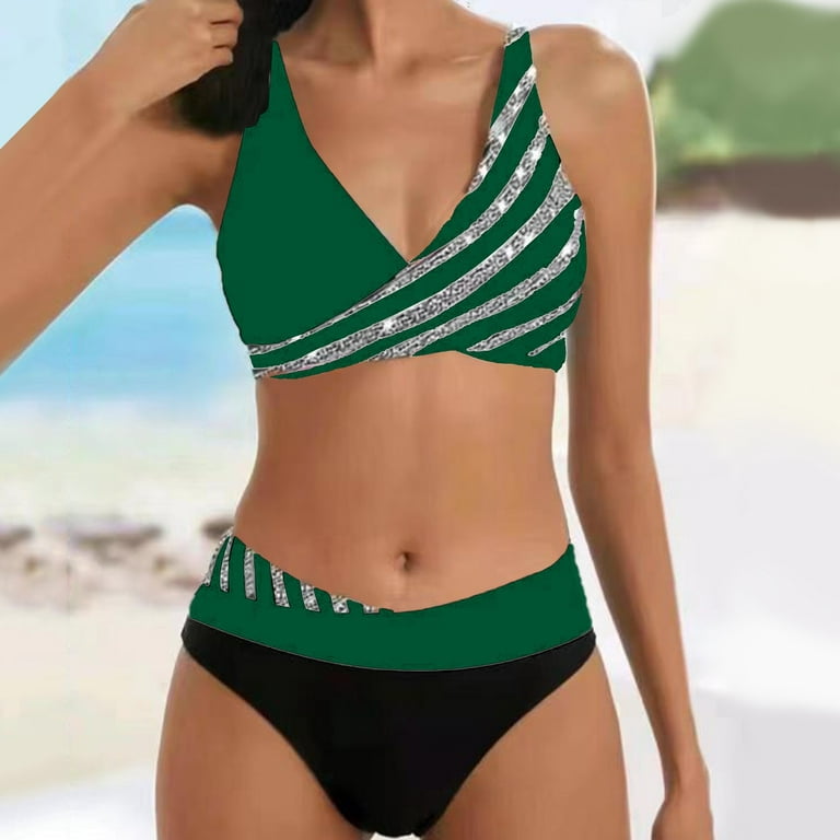 CAICJ98 Swimsuits for Curvy Women Women's Halter Top Two Piece Swimsuit Tie  Side Triangle Bikini AG,XL 