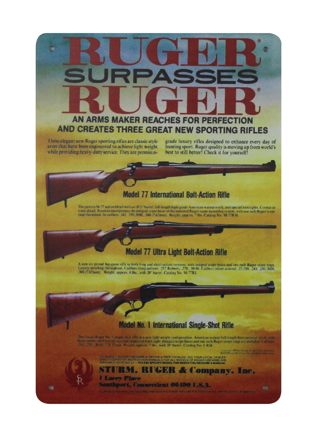 Ruger Model 77 Single Shot Rifle Metal Tin Sign Vintage Style Reproduction 12 X 8 Inches Walmart Canada