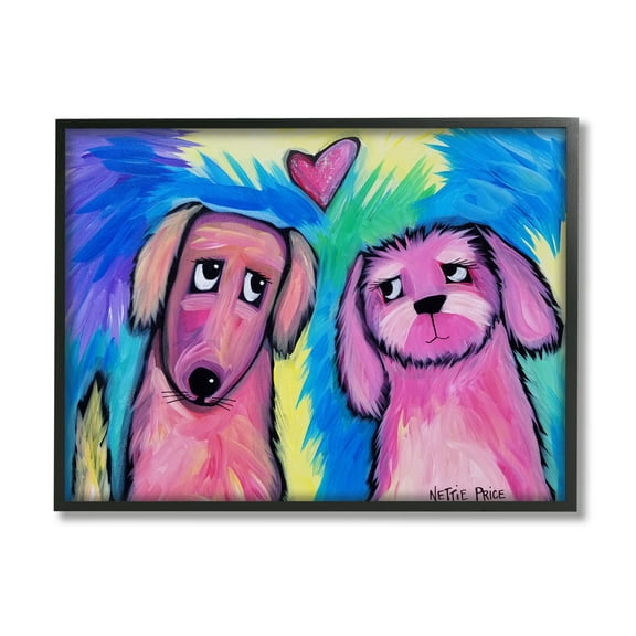 Stupell Industries Abstract Dog Friends Animals & Insects Painting Black Framed Art Print Wall Art, 14 x 11