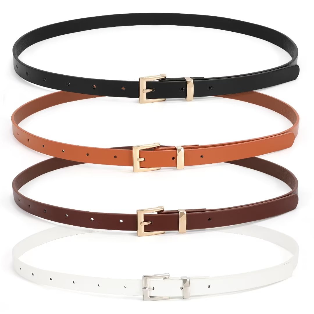 Set of 4 JASGOOD Women Skinny Belts Casual Jeans Pants Leather Belt for