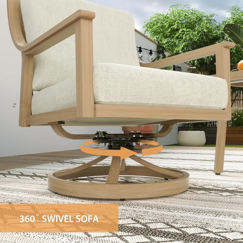 4Pcs Outdoor Conversation Sets with 2 Swivel Chairs, 1 Loveseat & 1 Coffee Table, Patio Sectional Chat Set
