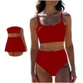 thumbnail image 6 of Xdegoge Swimsuits for Women Scoop Neck Crop Top High Waisted Bikini Sets Smooth Solid Color Flattering Full Coverage Summer Vacation Swimwear, 6 of 7