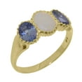 thumbnail image 1 of LBG British Made 14k Yellow Gold Natural Opal & Tanzanite Womens Anniversary Ring - 33 size options - Size 11.5, 1 of 7