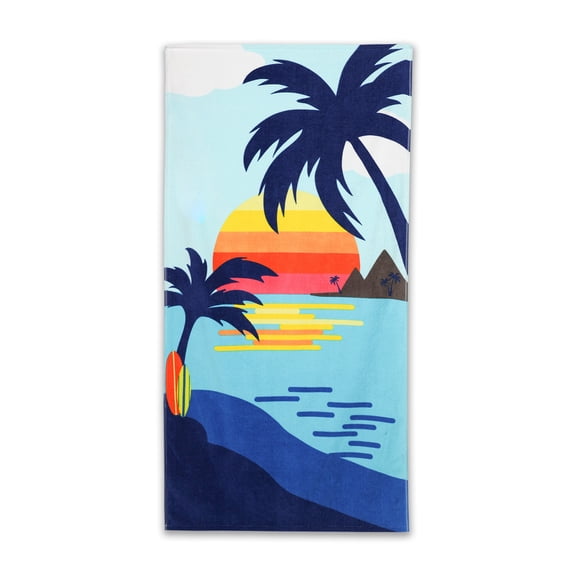 Sunset Blue Beach Towel, Soft Absorbent Cotton, 30 x 60 inches