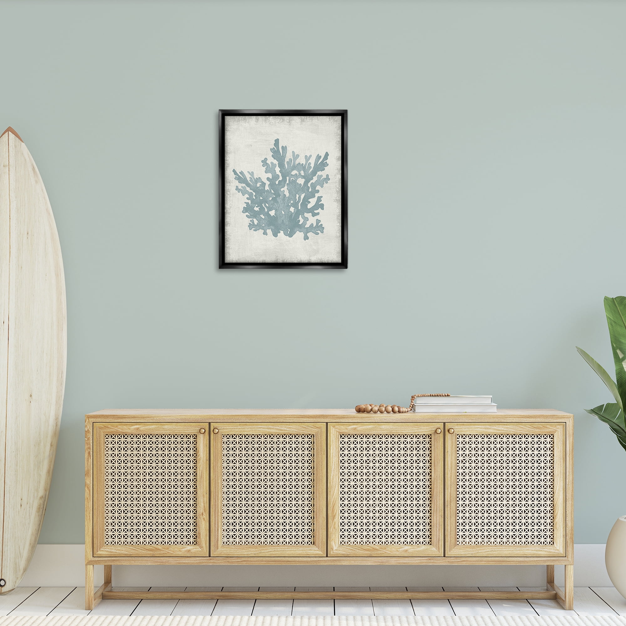 Stupell Industries Blue Coral Silhouette Nautical & Beach Painting Black Floater Framed Canvas Art Print Wall Art, 25 x 31