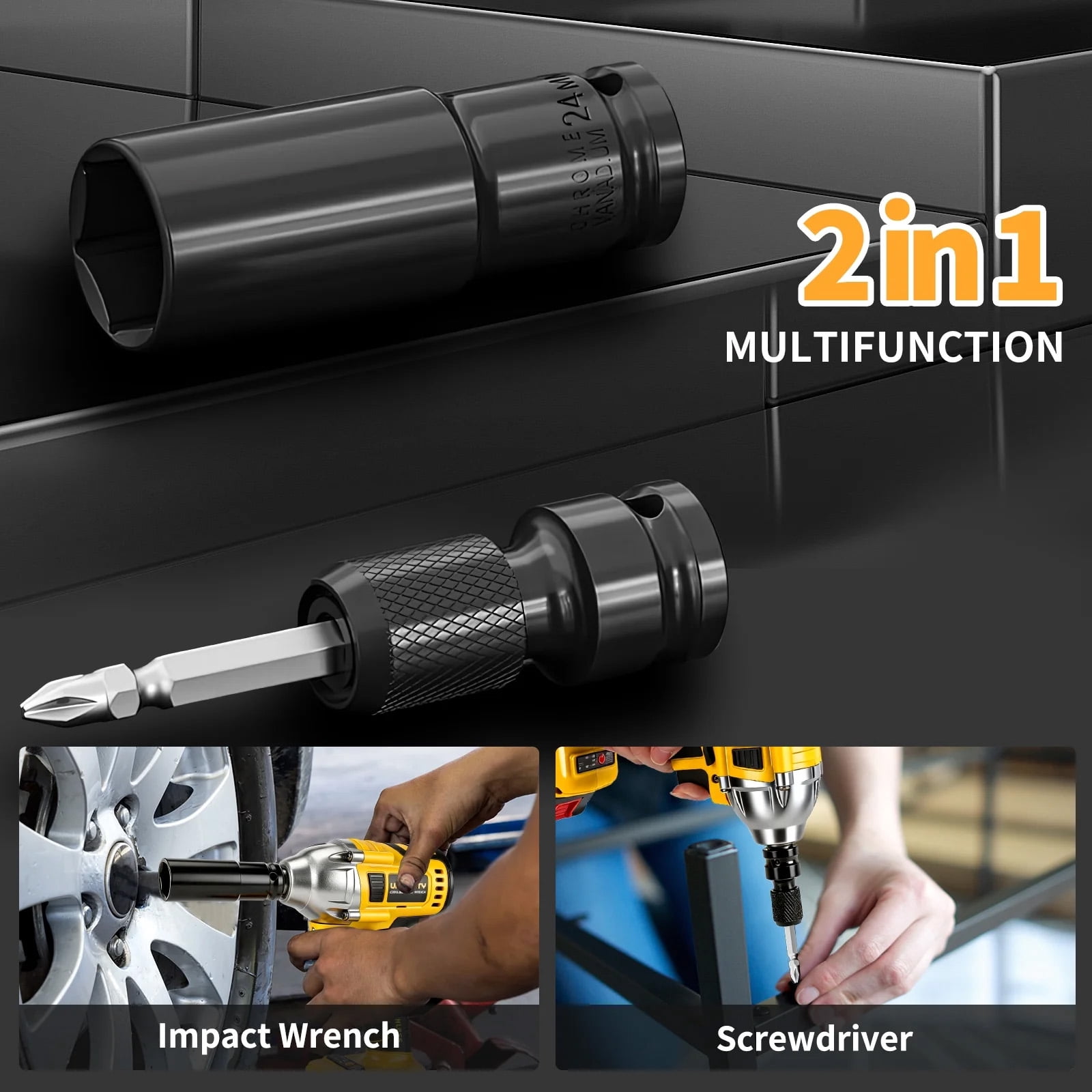 SUSUZI 20V Cordless Impact Wrench 1/2", 380Nm (280 ft-lbs) Max Torque Brushless Motor with 2 x 3.0A Batteries, Power Impact Wrench with 5 Sockets,8 Drill,6 Screws