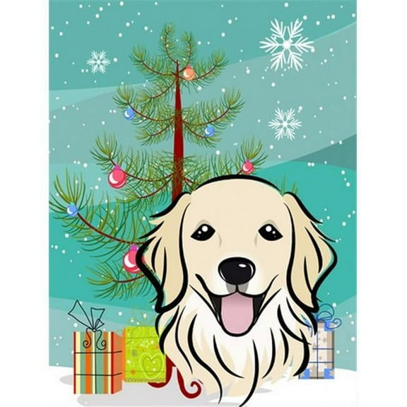Christmas Tree And Golden Retriever Flag Canvas House Size