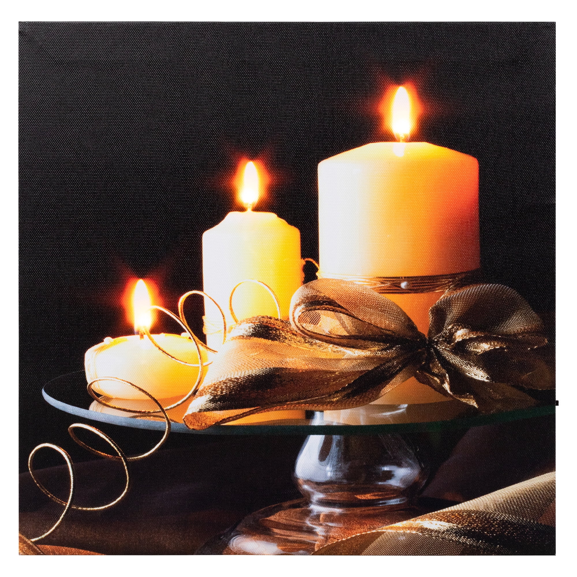 Northlight LED Back Lit Candles with Ribbon on a Platter Canvas Wall Art - 12" x 12"
