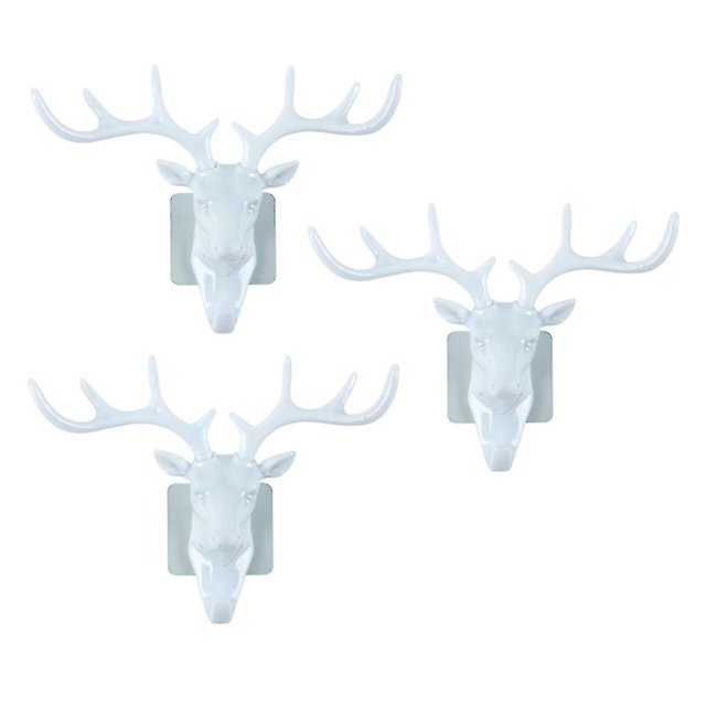 Gancho estereoscópico con forma de cabeza de ciervo, 3 uds., decoración de astas, gancho de pared, ganchos para abrigos, sombrero, organizador para el baño del hogar (blanco) Kuyhfg Bienvenido a Kuyhfg