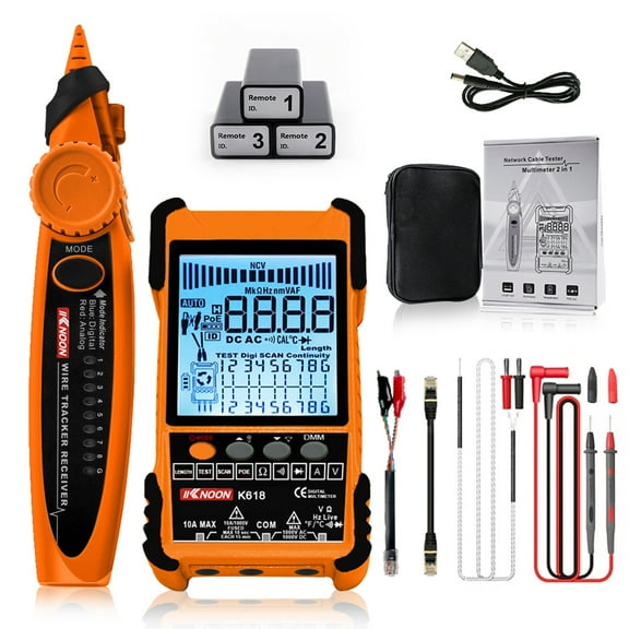 Network Cable Tester,Lcd Display Handheld Portable Cable K618 500m Handheld Tester With Ethernet Cable Sensitivity Adjustable Poe Test Cat5/cat6 Ethernet Network Cable Test Cable Orange