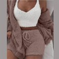 thumbnail image 1 of Trajes esponjosos sexys de tres piezas, cárdigan con capucha de terciopelo de felpa, abrigo, pantalones cortos y Top corto, conjuntos de chándal para mujer, sudaderas deportivas informales Tan Jianjun unisex, 1 of 2