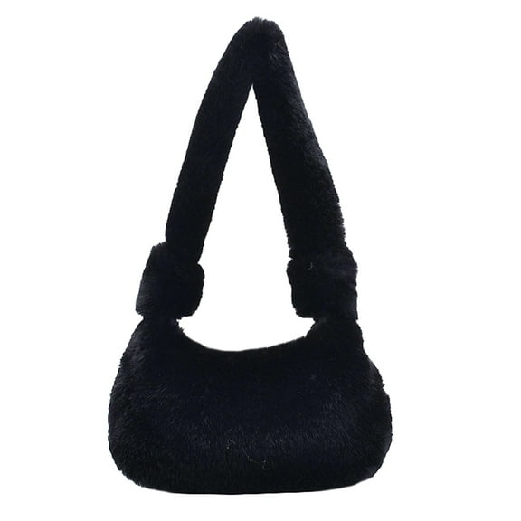 Weiweiguan Exquisite Fluffy Plush Handbag Fuzzy Shoulder Bag - Black