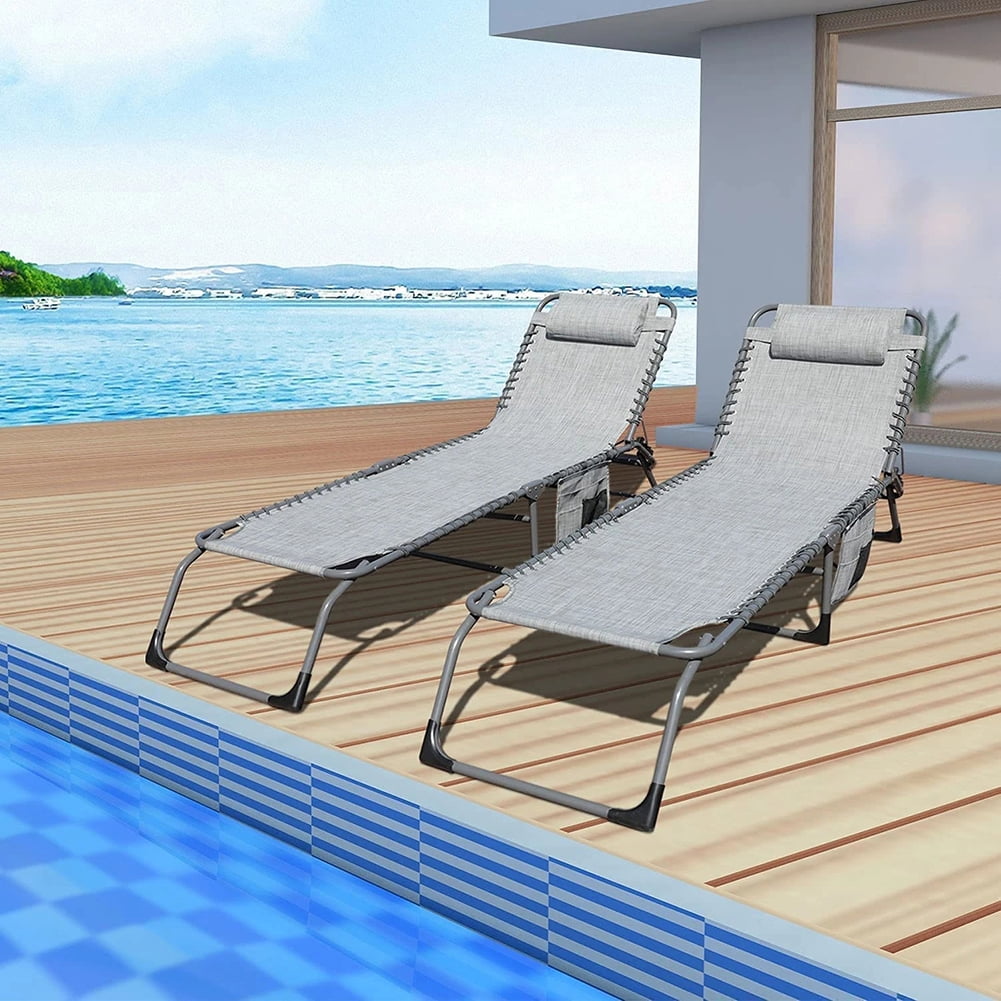 Kepooman Outside Chaise Lounge Chairs Set of 2 with Detachable Pocket and Pillow for Garden, Beach,Sunbathing, Grey Kepooman Outside Chaise Lounge Chairs Set of 2 with Detachable Pocket and Pillow for Garden, Beach,Sunbathing, Grey