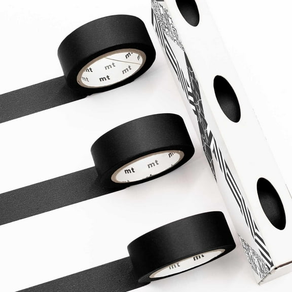 MT Washi Masking Tape - Kamoi Paper Washi Adhesive Tape - 15mm * 7m - Black - Pack of 3