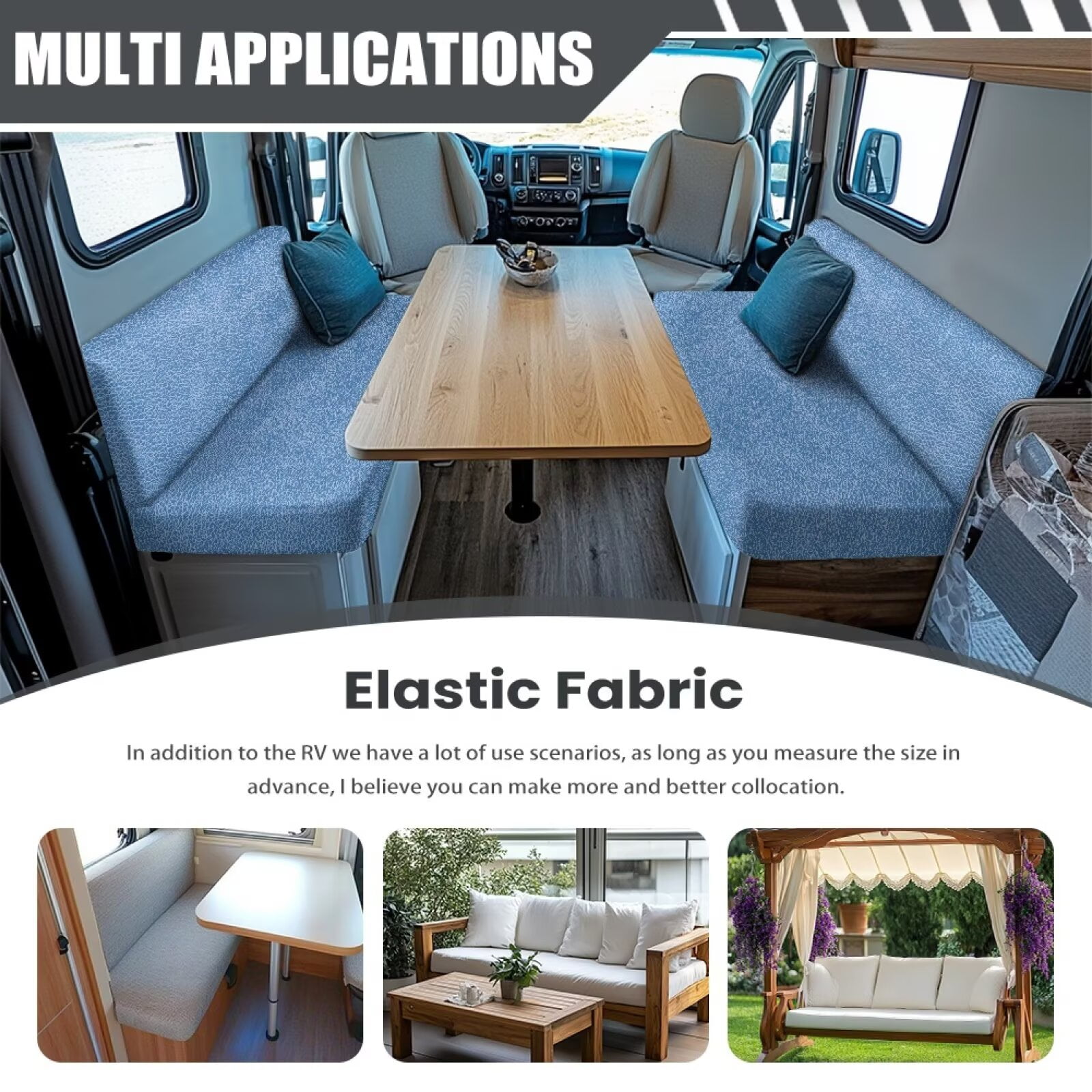 XYZCANDO Blue RV Dinette Cushions Camper Accessories Universal Slip Covers for Loveseat Stretchable Couch Cushion Covers Comfortable Furniture Covers for Sofa and Loveseat