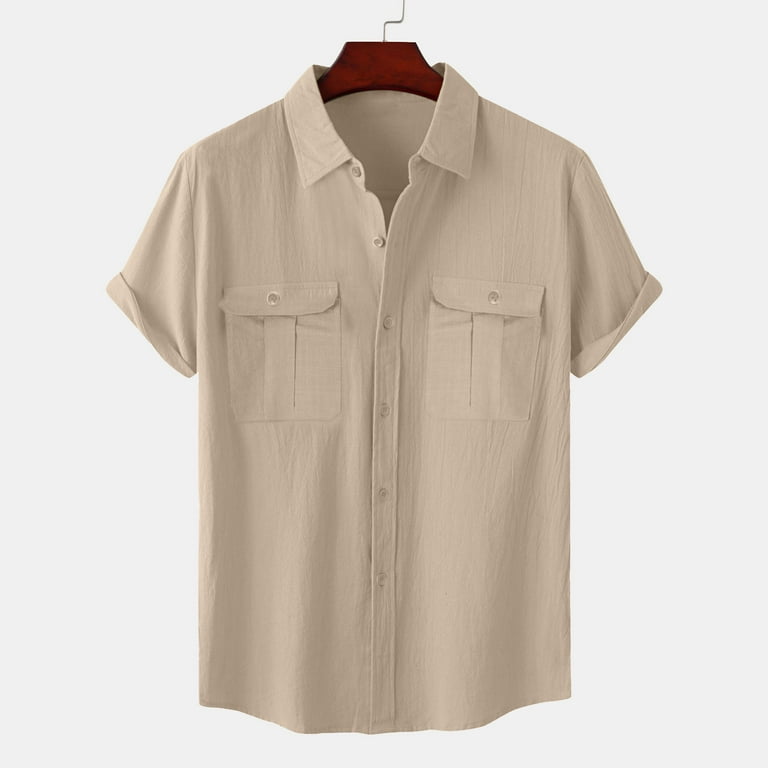 Fznquz Cotton Linen Big and Tall Shirts for Men Short Sleeve Plain