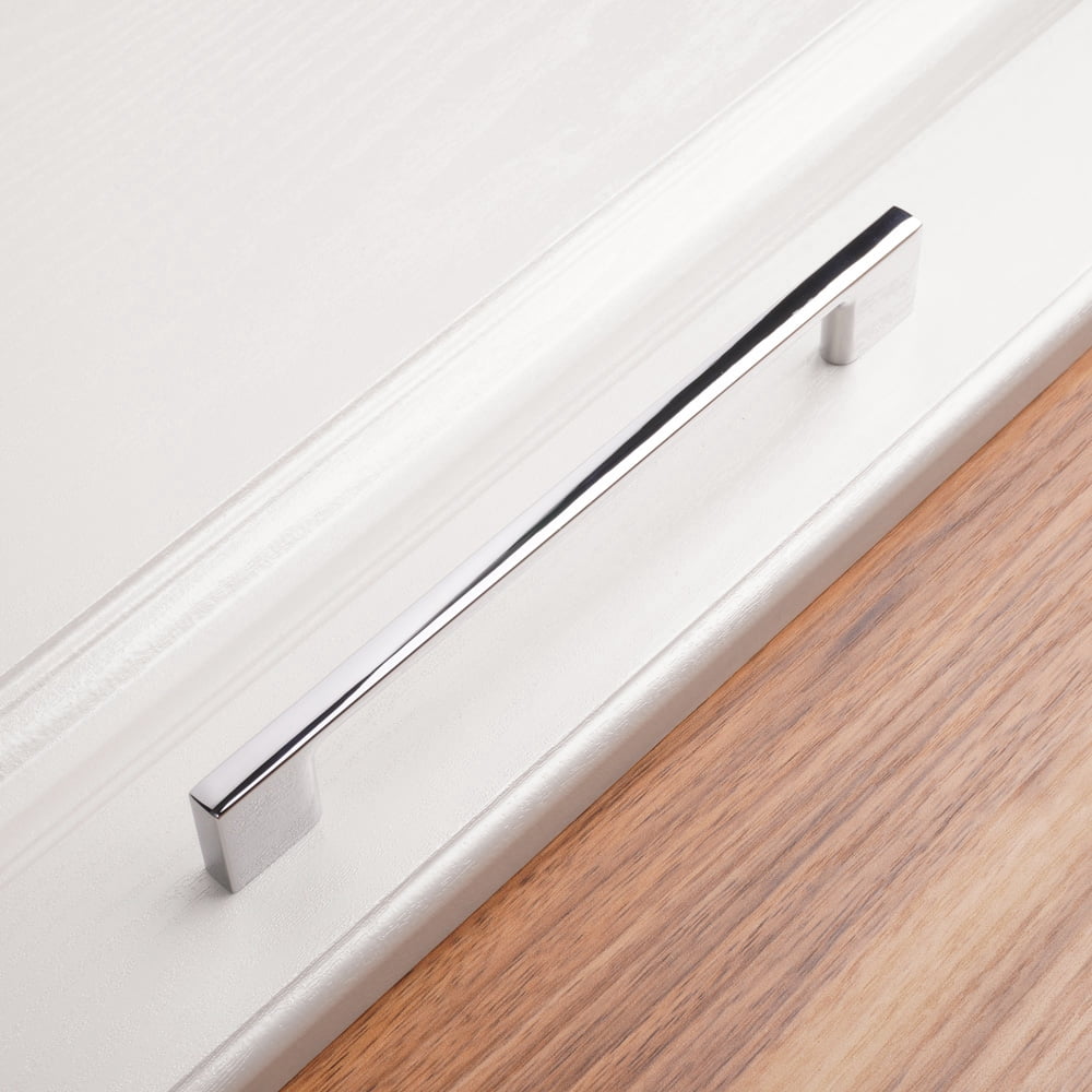 KOOFIZO 10 Pack Wide Foot Cabinet Bar Pull - Chrome Modern Solid Handle, 6.3 Inch/160mm Screw Spacing