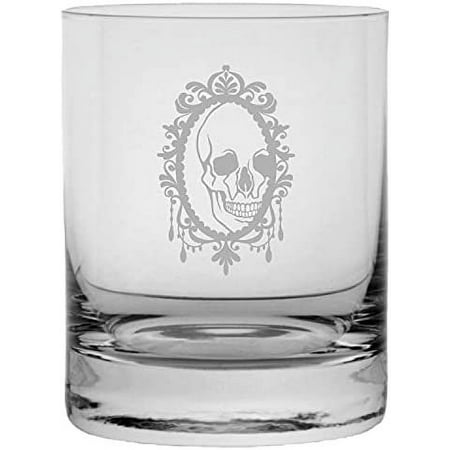 

Mirror Skull 3 Happy Halloween Etched 11oz Crystal Rocks Whisky Glass