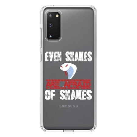 DistinctInk Clear Shockproof Hybrid Case for Galaxy S20 / S20 5G (6.2 Screen) - TPU Bumper Acrylic Back Tempered Glass Screen Protector - Even Snakes are Afraid of Snakes