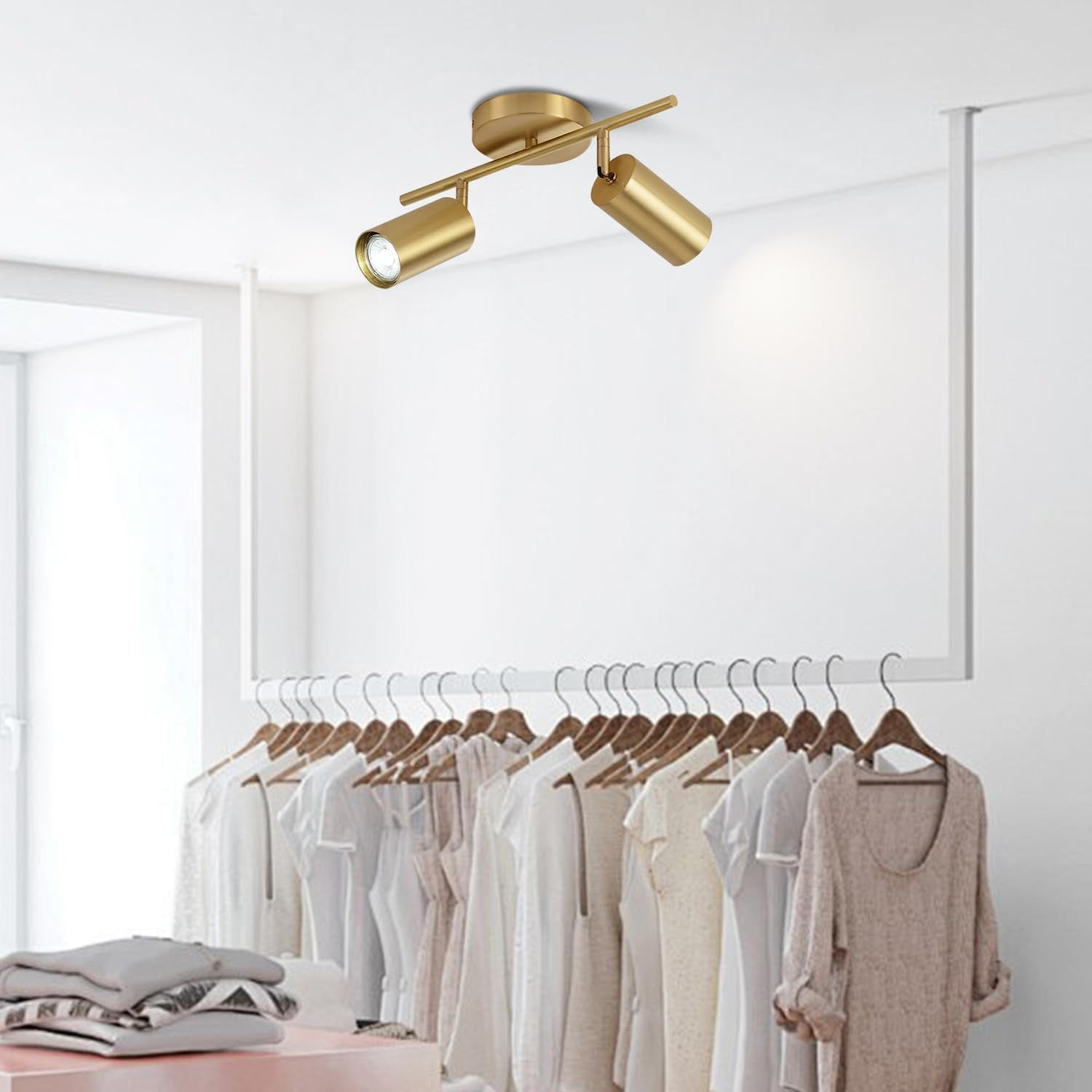KCO Lighting Modern 2-Light Gold Track Lighting Fixture Flush Mount Brushed Brass Track Lights Kit