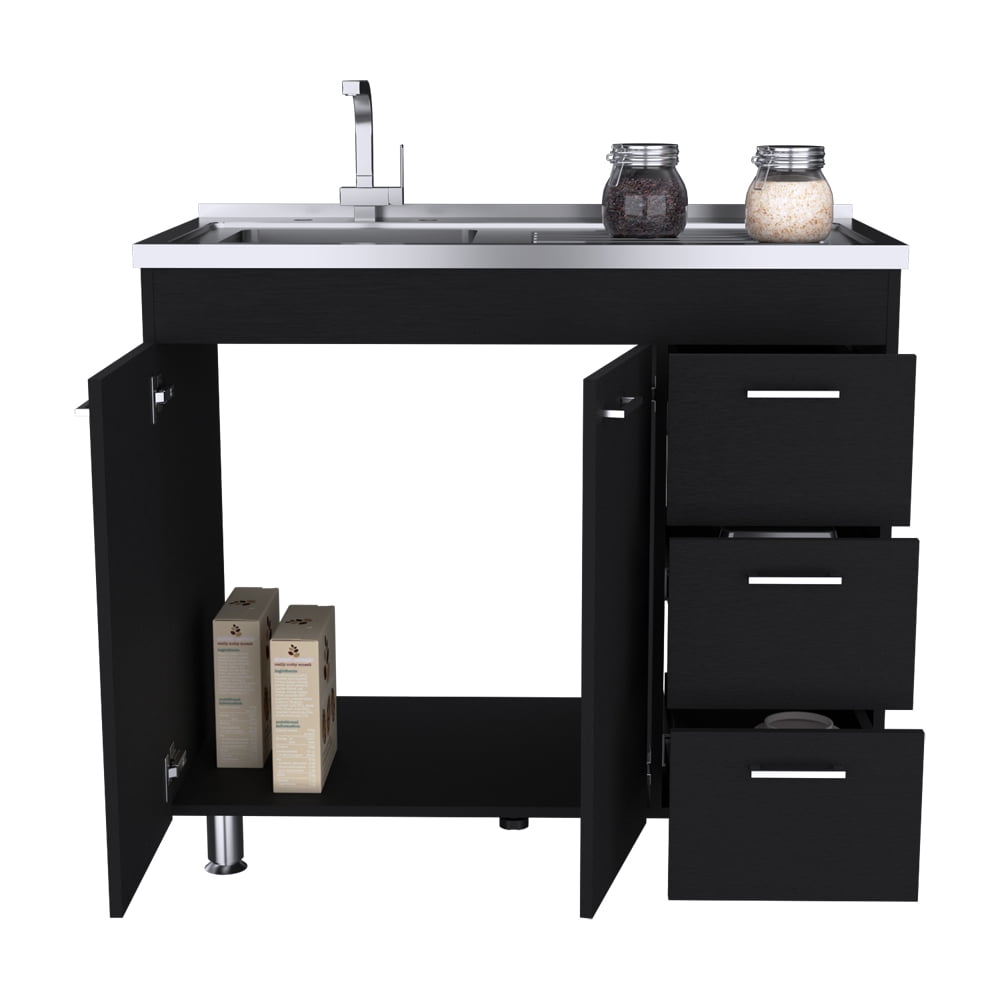 Rainlex 39" Freestanding Utility Sink Cabinet with Stainless Steel Countertop, Double Utility Basins, Soft-Close Storage Doors