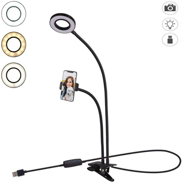 Selfie Anneau Lumière avec Support de Téléphone Mobile Flexible Paresseux Support Lampe de Bureau LED Lumière pour la Cuisine de Bureau en Direct