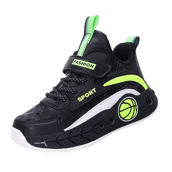 AUDeals Kids Boys Running Basketball Shoes, Lightweight Breathable High Top Sneakers, Non-Slip School Sport Shoes (Green, 5-5.5 Years)