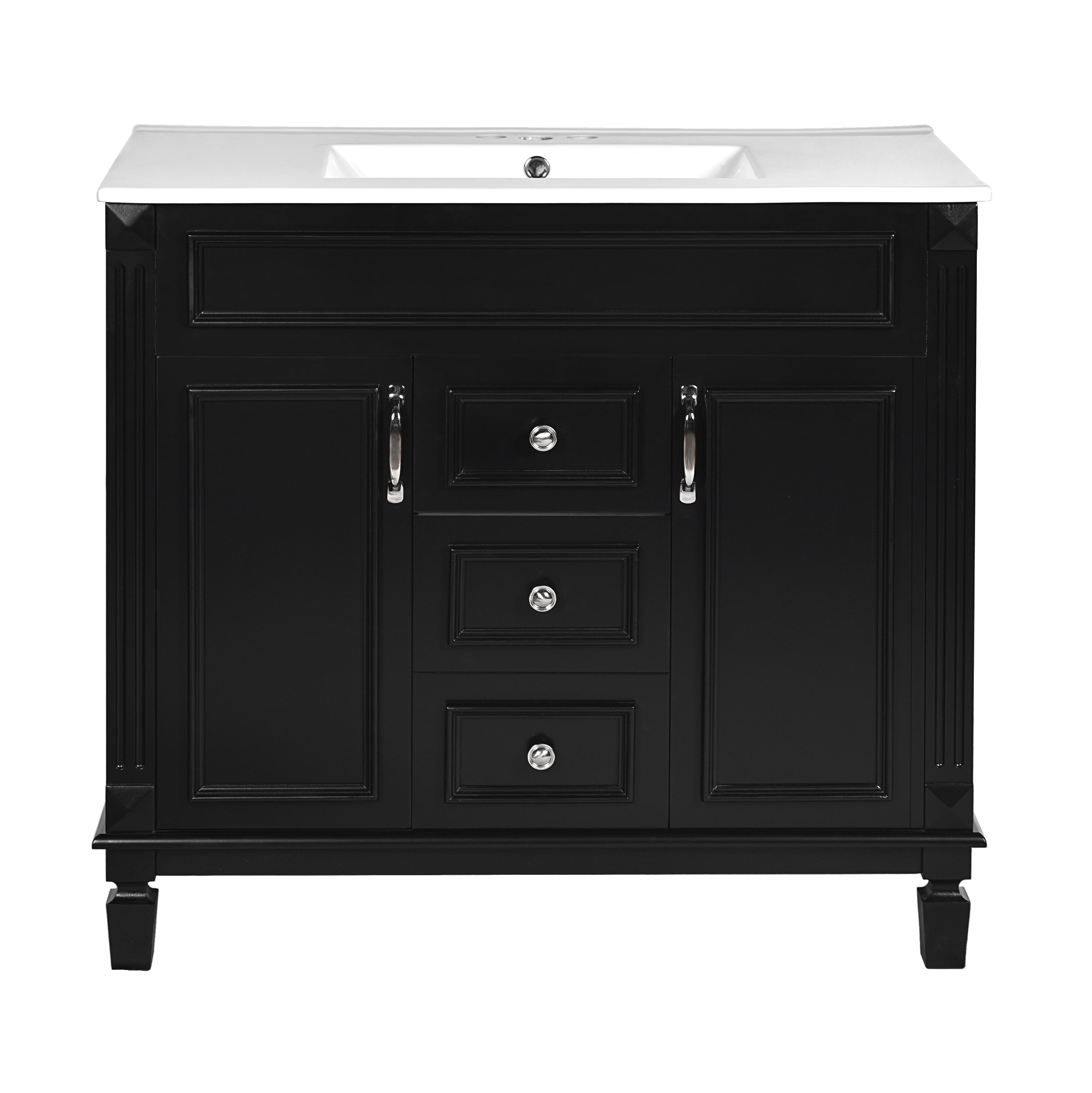Euroco Modern Bathroom Vanity with Sink – 3-Hole Basin, Concealed Storage, Soft-Close Doors & Drawer – Freestanding Bathroom Cabinet with Water-Resistant Finish, Easy Assembly