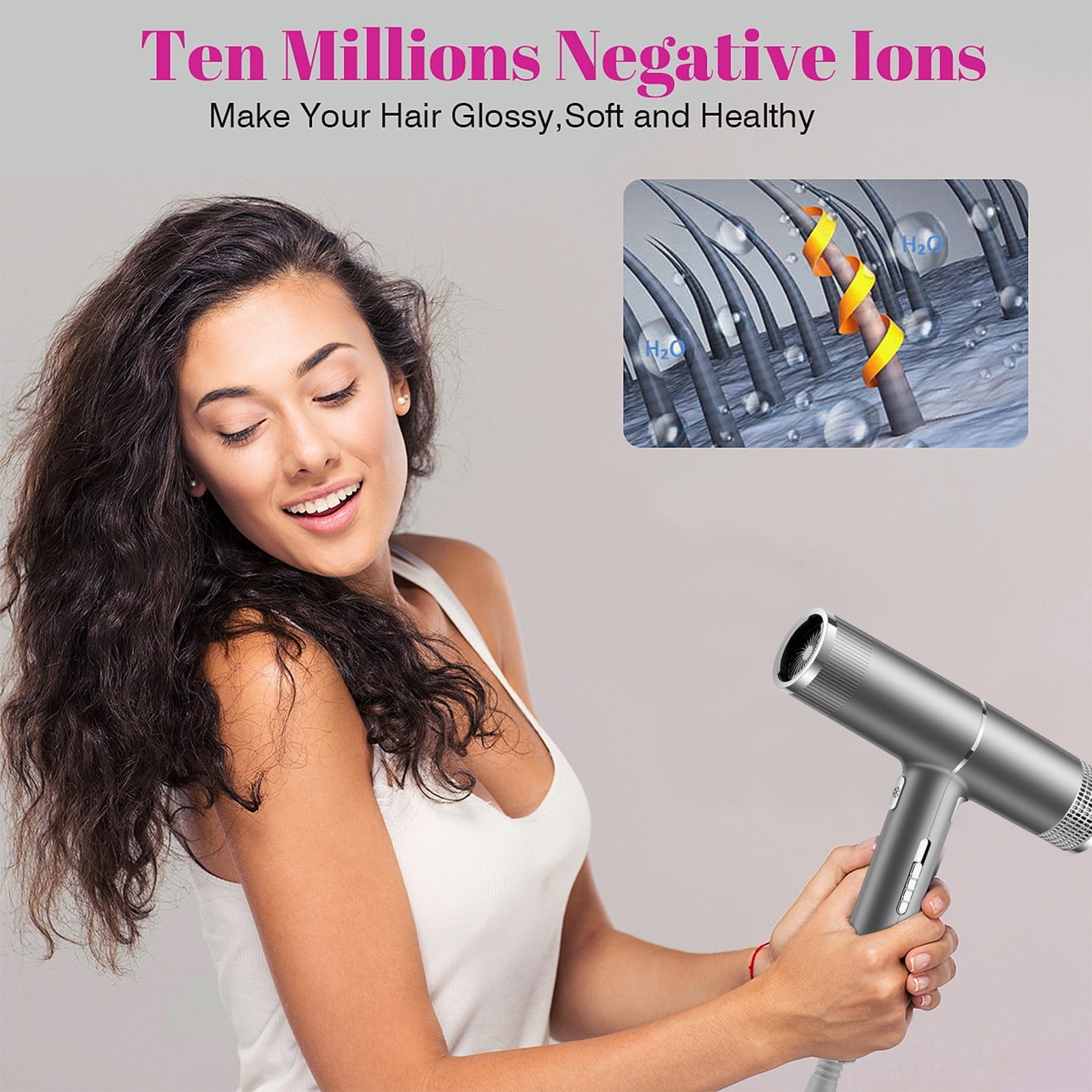 Travel Hair Dryer, 800W High Power, Ionic Conditioning for Frizz-Free Hair, with Curly Hair Styling Nozzle, Compact Design, 110V, Suitable for Normal & Curly Hair, Fast Drying