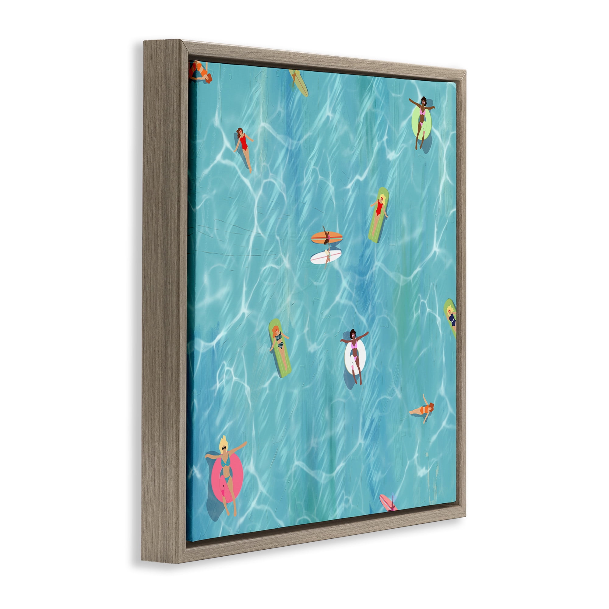 Stupell Industries Swimming Aerial Summer View Nature Painting Brown Floater Framed Canvas Art Print Wall Art, 25 x 25