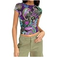 thumbnail image 2 of Odbmxy T-Shirts Women Summer Short Sleeve Graphic Womens Tops Plus Size Purple Workout Slim Crop Leisure Tops, 2 of 7