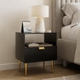 thumbnail image 6 of Masupu Dresser for Bedroom, Fluted Night Stand, End Table for Living Room, Mid Century Modern Bedside Table with Drawers, Nightstand with Gold Metal Legs, Bedroom Furniture Black Stripe, 6 of 9
