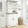 thumbnail image 3 of ChVans 71"Tall Farmhouse Bookcase Storage Cabinet with 2 Barn Doors, 5 Tier Kitchen Pantry Storage Cabinet w/Adjustable Shelves, for Dining Room, Bathroom, Living Room, Rustic White, 3 of 10